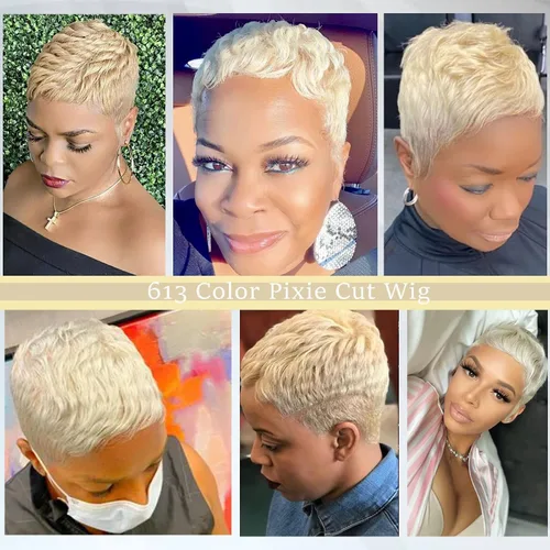 Vista 7 de Pelucas cortas Pixie para mujeres negras, peluca rubia 613, corte pixie, pelucas cortas y rizadas Short Curly Wigs for Black Women Pixie Cut Hair