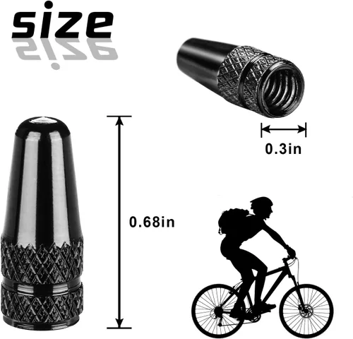 Vista 2 de Tapones de vástago de válvula Presta de aluminio - Cubiertas de polvo de aire de neumático negras para bicicleta (paquete de 4) - Se ajustan a