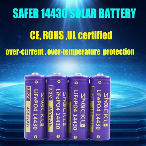 Vista 6 de Shockli 14430 - Batería solar recargable LiFePo4 de 3.2 V 450 mAh para luz solar de paisaje, más corta que AA!