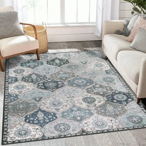 Vista 74 de Lahome - Alfombra marroquí antideslizante y lavable, pequeña alfombra oriental para dormitorio, cocina, entrada, baño, entrada, 61 x 91 cm, crema