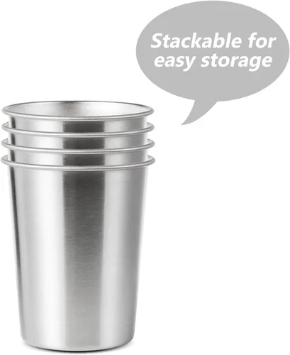 Vista 3 de 4Pack 6oz Vasos de acero inoxidable pequeños, sin BPA, vasos de metal saludables de pinta para niños (plateado, 170ml/6oz)