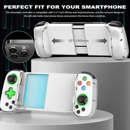 Vista 3 de arVin Wireless Gaming Controller for iPhone, Android with Phone CASE Support & Green Light, Bluetooth Gamepad for