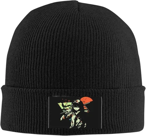 Vista 2 de Anime Angels-of-Death Print Knitted Hat Warm Soft Stylish Durable for Autumn and Winter for Men Women Knitted Caps Black