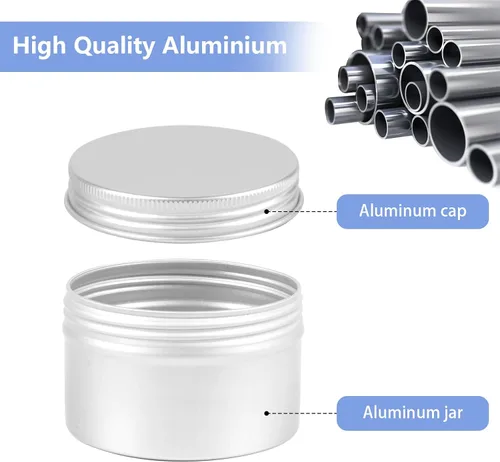 Vista 4 de Paquete de 12 latas, latas de 4 onzas con tapas, recipientes pequeños de aluminio de metal recargable, recipientes redondos para cosméticos de viaje