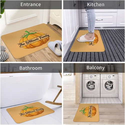 Vista 6 de SLML Tapete personalizado de calabaza Tapete con nombre personalizado, tapete de calabaza naranja para puerta delantera, hogar, cocina, decoración