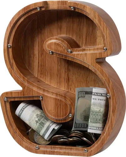 Vista 28 de Alcancía para niños y niñas, alcancía de madera con letra grande del alfabeto con inicial A, banco de monedas, regalos divertidos para cumpleaños