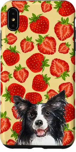 Vista 7 de iPhone 15 Border Collie Dog Red Cut Fresas Fruta Crema Patrón Caso