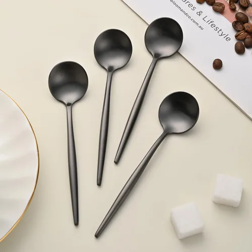 Vista 5 de 5.1 Pulgadas Cuchara de Té Satinada Negra SS18/10, Juego de 4 Mini Cucharas de Café de Acero Inoxidable, Cuchara de Té Pequeña, Cucharas Demitasse