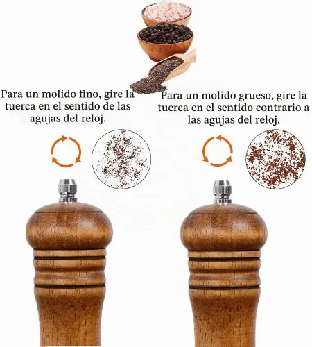 Vista 5 de Haomacro Juego de molinillo de sal y pimienta de madera, molinos de Molinillo de sal recargable con molinillo de pimienta con ventana visible