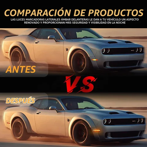 Vista 4 de Luces LED de señalización lateral para parachoques delantero, lámparas de señal de estacionamiento ámbar para Dodge Challenger 2015-2023, lente