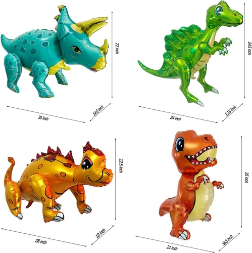Vista 2 de Globo gigante de dinosaurio 3D para decoraciones de fiesta de cumpleaños, bonitos globos de dinosaurio de pie independientes, globos de aluminio