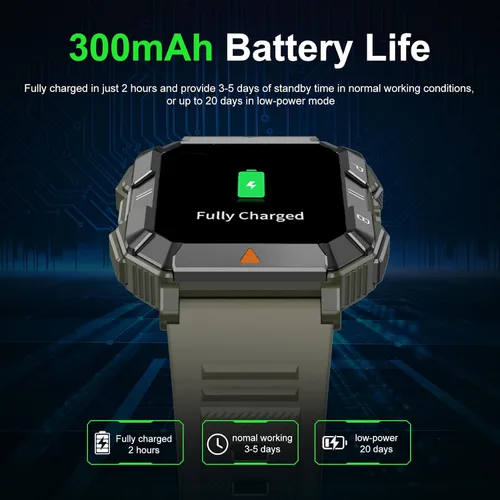 Vista 6 de Reloj inteligente militar para hombre (respuesta/hacer llamada) con linterna para Android y iPhone, rastreador de actividad física impermeable