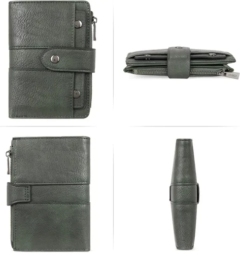 Vista 5 de CLUCI Cartera pequeña para mujer, de cuero, plegable, multitarjeta, organizador de diseñador, moneda con cremallera y ventana de identificación