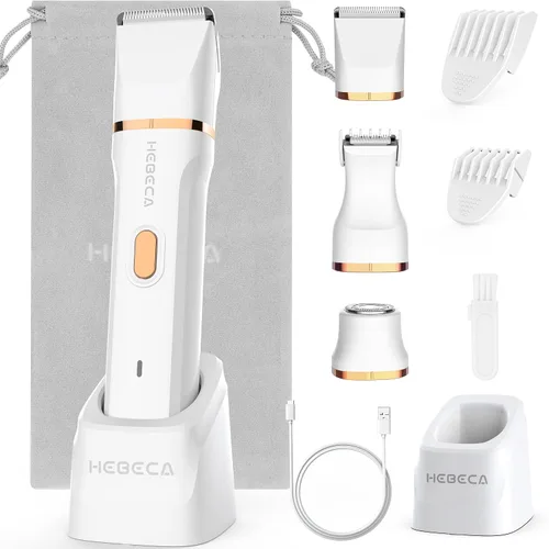 Vista 9 de HEBECA Recortadora de bikini para mujer, maquinilla de afeitar eléctrica 3 en 1 para mujeres con recortadores faciales y afeitadora íntima