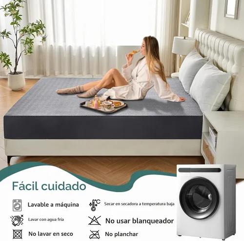 Vista 6 de Protector de colchón impermeable tamaño Queen, funda de cama transpirable con bolsillo de 6 a 18 pulgadas de profundidad, sábana bajera silenciosa