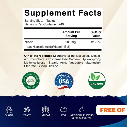 Vista 2 de Vitamatic Niacina (vitamina B3) 500 mg, 240 comprimidos - Sin OMG y sin gluten - 480 tabletas (paquete de 2)