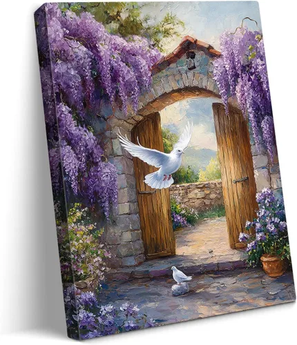 Vista 30 de gaosoul Arte de Pared de Lienzo de Granja Pintura de Campo Francés con Ramo de Lavanda Mariposas Fondo de Madera Envejecida Póster Floral Enmarcado