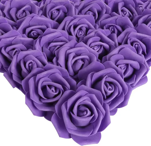 Vista 17 de IPOPU Cabezales de rosas artificiales, 100 rosas falsas de espuma negra de aspecto real para bricolaje, bodas, baby shower, centros de mesa 100