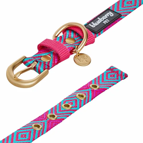 Vista 8 de Blueberry Pet - Collar ajustable para perro con forma de diamantes tribales del sudoeste en francés rosa con hebilla de metal, cuello 9-12.5