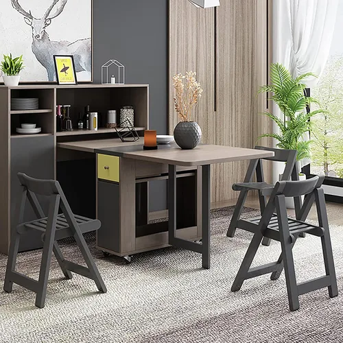 Vista 9 de FUNROLUX Drop Leaf Folding Dining Table with Storage, 2 Drawers, Grey Gris