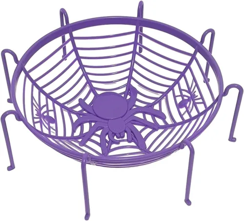 Vista 11 de Cuencos de cesta de tela de araña de Halloween, soporte de plástico para dulces para truco o trato, decoraciones de agarre a mano para suministros F