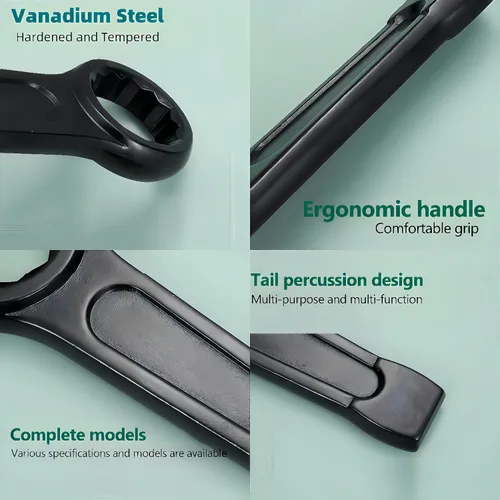 Vista 5 de Unifizz Llave de anillo de aleación de acero de 0.945 in, llave de percusión recta, llave torx, llave de golpeo de extremo de caja, color negro, 1