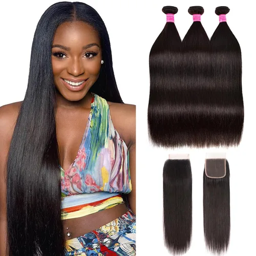 Vista 8 de Extensiones de cabello humano lacio 10A 100% sin procesar, cabello virgen brasileño, lacio, 3 paquetes de 16, 18, 20 pulgadas, extensiones