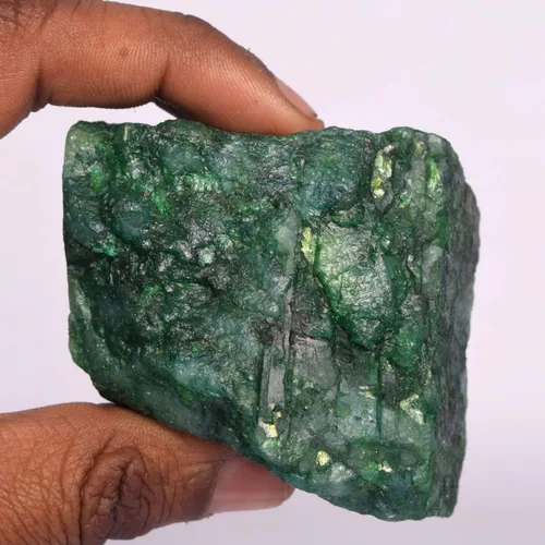 Vista 3 de Esmeralda verde rara cristal curativo 842.50 Ct natural crudo lapidario cabbing esmeralda áspera Schorl gema, Gema, Zambian - esmeralda verde