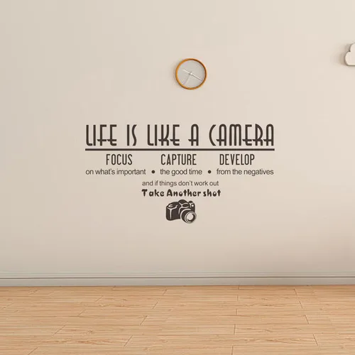 Vista 7 de Adhesivo decorativo para pared, diseño de la vida artística es como una cámara, vinilo con cita de fotografía, decoración de pared extraíble