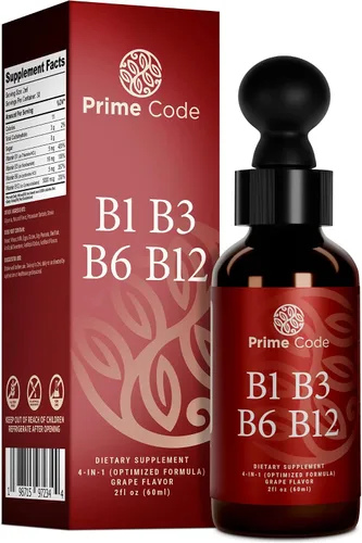 Vista 6 de Prime Code Gotas líquidas de vitamina B1 con vitamina B3 B6 y B12 Suplemento líquido del complejo B Suplemento de tiamina para adultos Alta