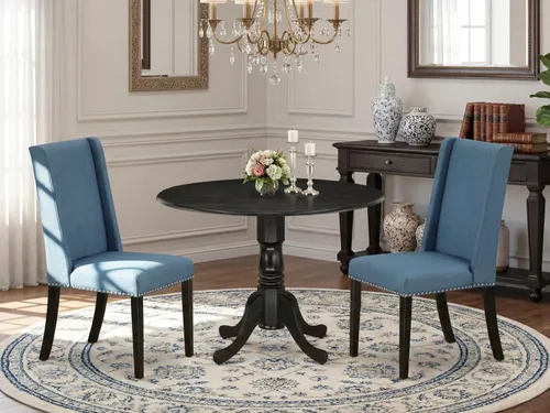 Vista 2 de East West Furniture DLFL3-ABK-21 - Juego de mesa de comedor de 3 piezas contiene una mesa de cocina redonda con gotas y 2 sillas de comedor Parsons
