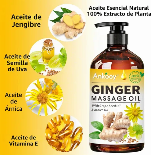 Vista 2 de Paquete de 3 aceites de masaje de jengibre con aceite de árnica, aceite de vitamina E y aceite de semilla de uva, aceite de jengibre para drenaje