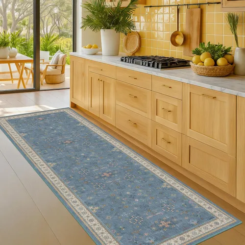Vista 243 de Hazo Haus – Alfombra pequeña para entrada, cocina o baño, antideslizante con base de goma, resistente a las manchas y a la decoloración, diseño