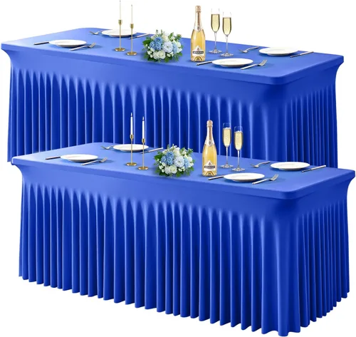 Vista 25 de Wish Care Paquete de 2 manteles de elastano elástico azul bebé para mesas rectangulares de 4 pies, manteles ajustables sin arrugas de 4 pies