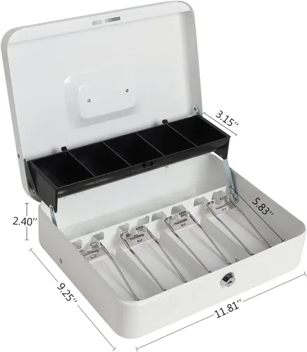 Vista 4 de Decaller - Caja de dinero en voladizo de metal con cerradura de llave, caja de dinero grande con 5 compartimentos y 4 clips con resorte