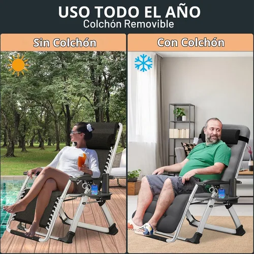 Vista 4 de MOPHOTO Silla de gravedad cero, silla de salón acolchada para exteriores con mesa lateral, silla reclinable de gravedad cero, silla reclinable