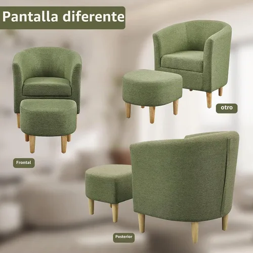 Vista 7 de DAZONE Silla Moderna de Mediados de Siglo, Silla de Acento Tipo Barril con Otomana, Juego Cómodo de Sillón con Reposapiés, Sillas Cómodas para Sala