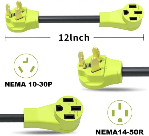 Vista 2 de Adaptador NEMA 10-30P a 14-50R EV, enchufe de secadora de 30 amperios a cable adaptador de cargador EV de 50 amperios, para carga de nivel 2