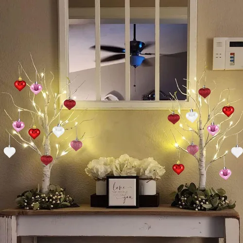 Vista 7 de Árbol de San Valentín, centro de mesa para el día de San Valentín, decoraciones iluminadas de San Valentín para oficina, hogar, mantel de San
