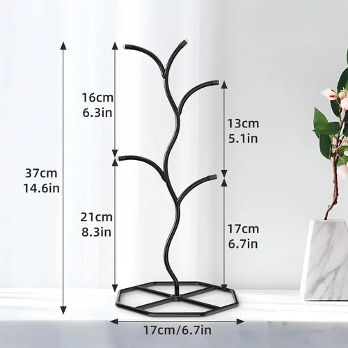 Vista 2 de Beesini 2 paquetes de soportes para tazas de café en forma de árbol, soporte de metal para tazas, estante decorativo para tazas, árbol de tazas