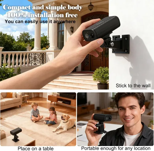 Vista 3 de W9 Mini Cámara Impermeable para Cada Rincón, Duración de Batería Sin Cables a Juego, Cámaras de Seguridad Inteligentes Compactas para Hogar 4K