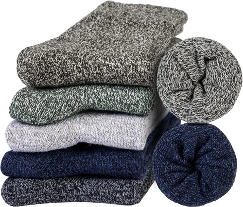 Vista 2 de 5 Pairs Wool Socks for Women Gifts Winter Warm Thick Knit Cabin Cozy Crew Socks