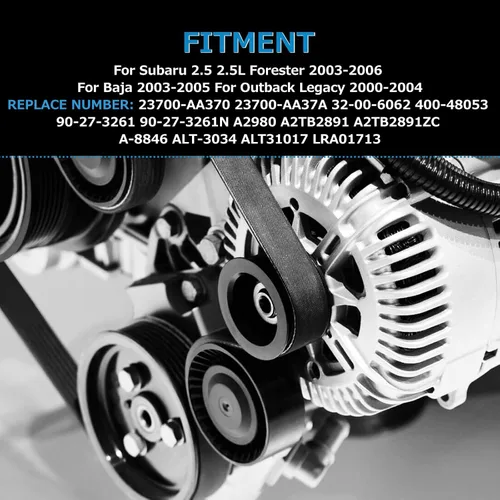 Vista 4 de Alternador para Subaru Baja 2.5L (2003-2006), OE Reemplazar 23700-AA370/400-48053 Alternador de metal duradero de ajuste directo