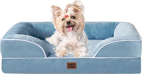 Vista 40 de EHEYCIGA – Cama ortopédica impermeable para perros pequeños, de espuma viscoelástica tipo caja de huevos, con bordes elevados y base antideslizante