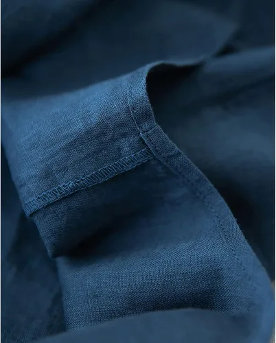 Vista 6 de Blusa de algodón y lino con cuello en V para mujer, media manga, suelta, para verano, color sólido
