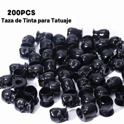 Vista 6 de Tapas de tinta de tatuaje, vasos desechables de tinta de tatuaje de calavera, 200 unidades, tapas de tinta de plástico para tatuajes, maquillaje