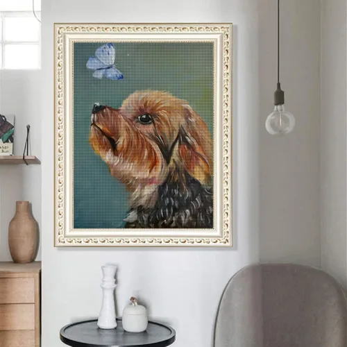 Vista 2 de LIANPO Pintura de diamantes 5D Yorkshire Terrier, pintura con diamantes, arte de acuarela, perro y mariposa, por números, diamantes de imitación