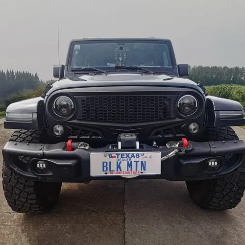 Vista 6 de Parrilla delantera con rejilla negra mate para Jeep Wrangler 2007-2018 Rubicon Sahara Sport JK JKU (Challenger)