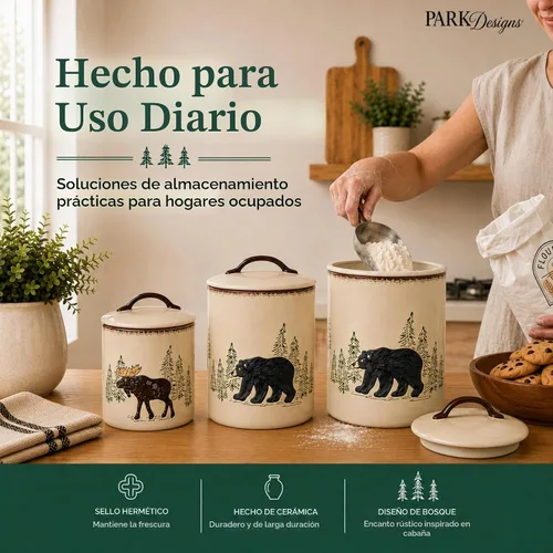 Vista 4 de Park Designs Juego de recipientes de cerámica rústica Retreat de 3 piezas Almacenamiento rústico de encimera Sello hermético Recipiente
