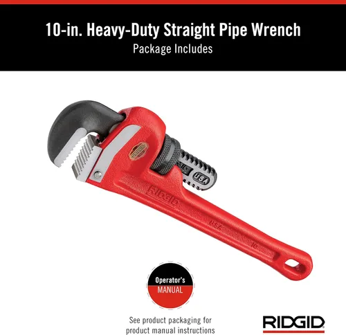 Vista 7 de RIDGID 31010 - Llave de tubería recta modelo 10 resistente, llave de fontanería de 10 pulgadas, color rojo, negro, 9.843 in (10 pulgadas)